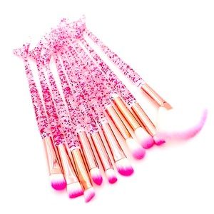 Pink sparkly mermaid🧜‍♀️ makeup brush set (10 piece)